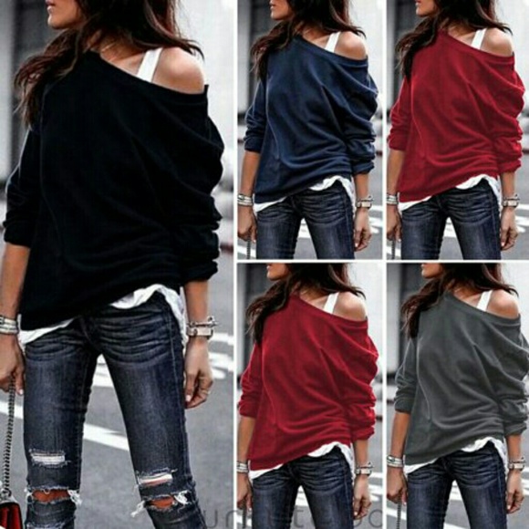 Tops - 🌹 NEW - One Shoulder Black Thin Sweatshirt